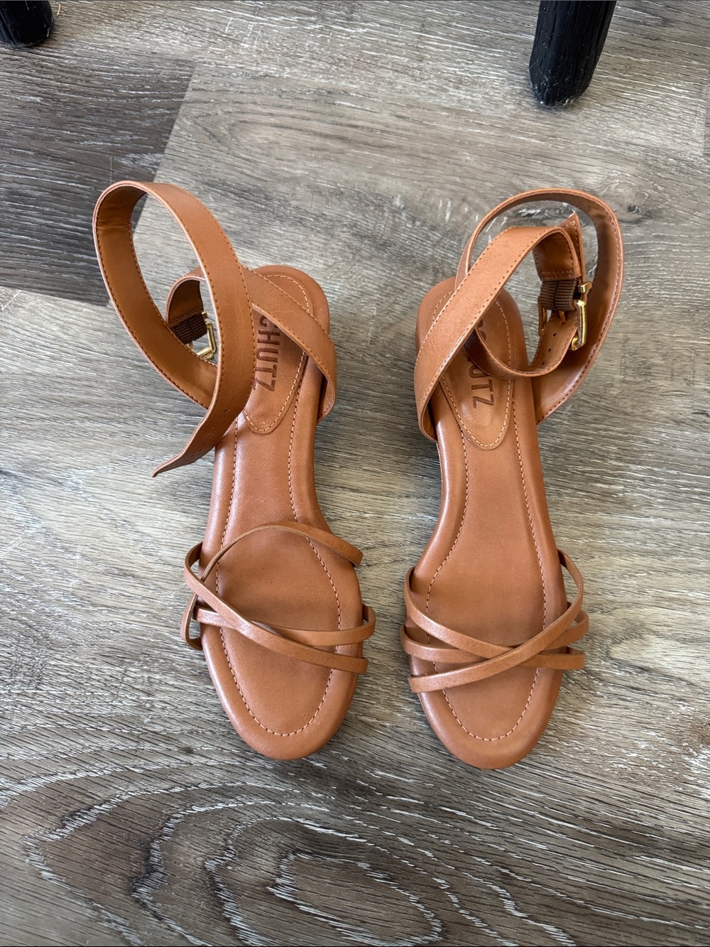 NEW SCHUTZ Cognac Strappy Ankle-Wrap Sandals